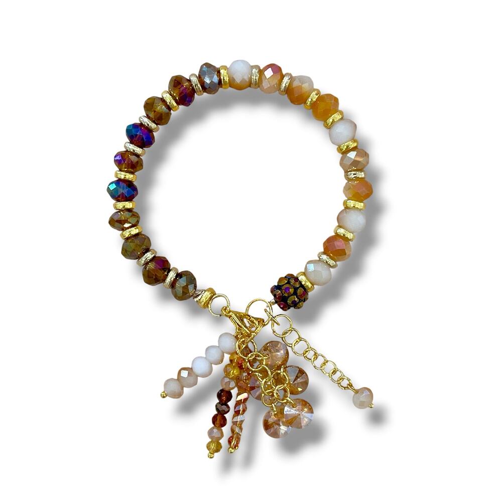Gold Swarovski Beaded Charm Bracelet